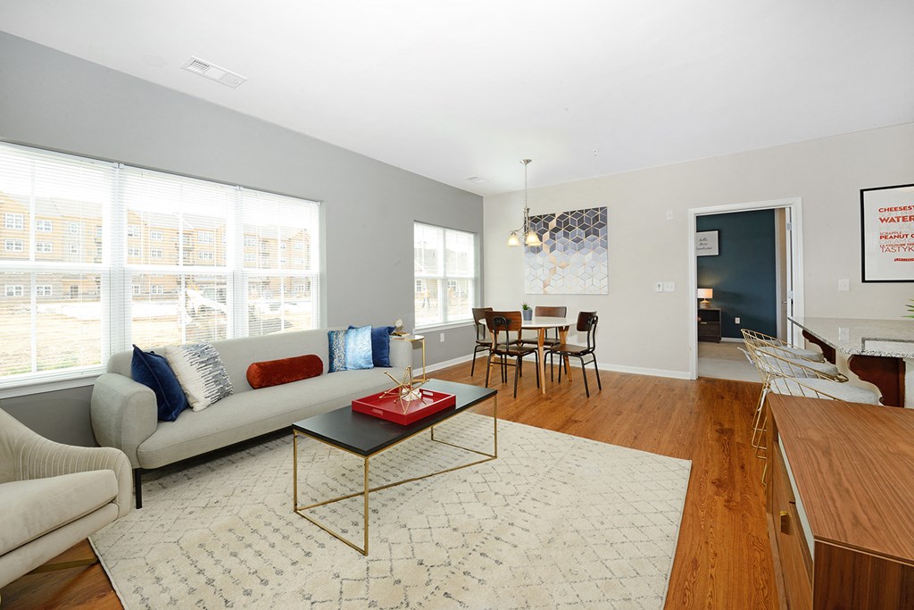 a living room with a couch and a coffee table