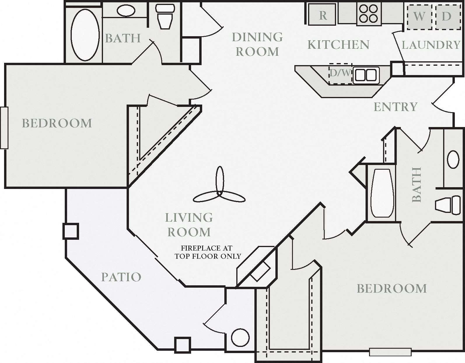 Carthage Two Bed Two Bath Floor Plan, at North Pointe Apartments, CA, 95688