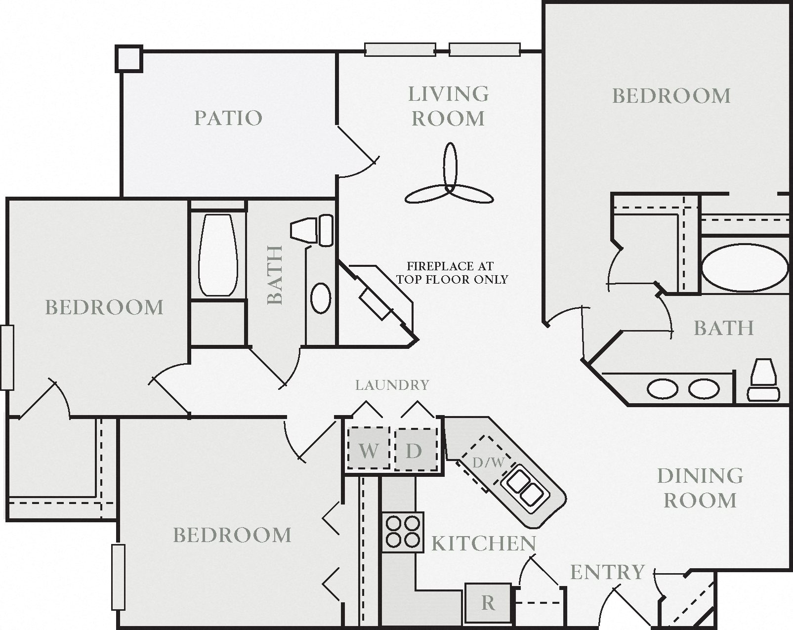 Dunmoor Three Bed Two Bath Floor Plan, at North Pointe Apartments, 6801 Leisure Town Road, CA