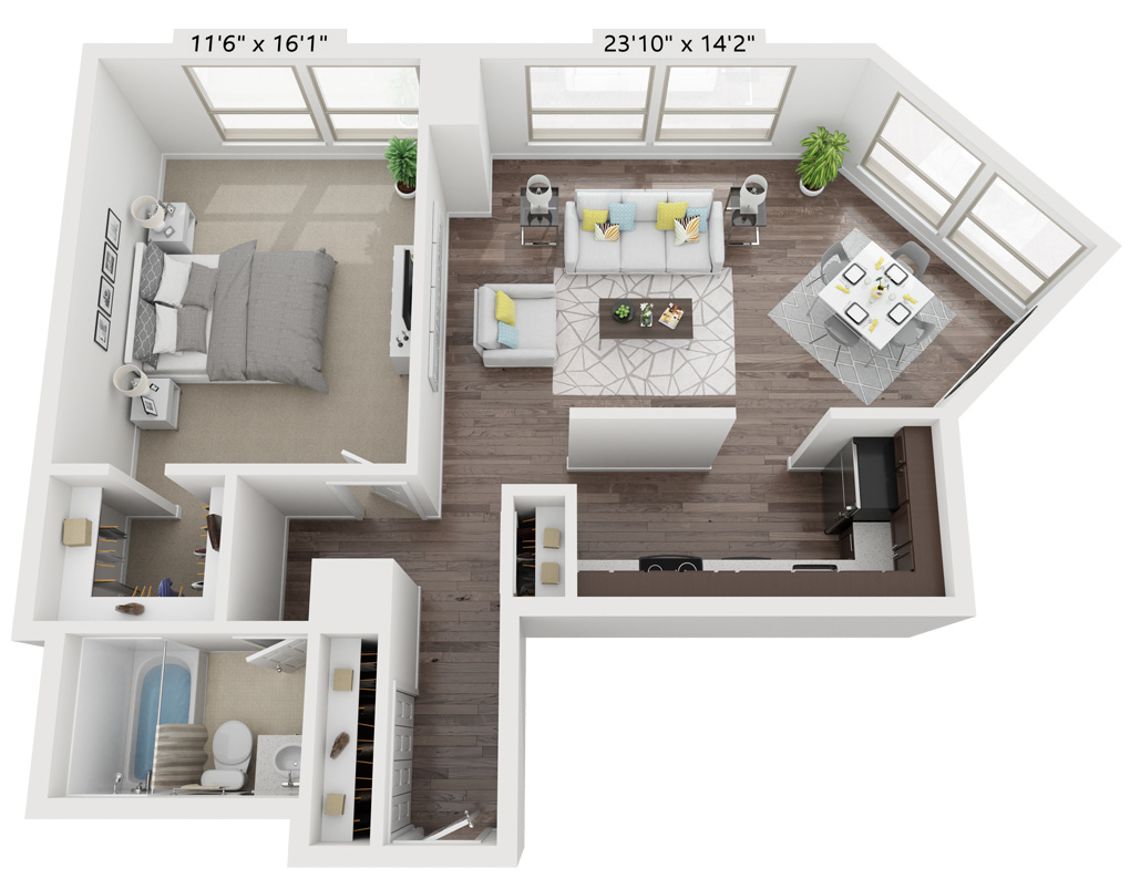 1 Bed 1 Bath Floor Plan | 757 Sq. Ft. at Presidential Towers, Chicago,60661