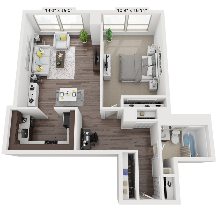 1 Bed 1 Bath Floor Plan | 759 Sq. Ft. at Presidential Towers, Chicago, IL