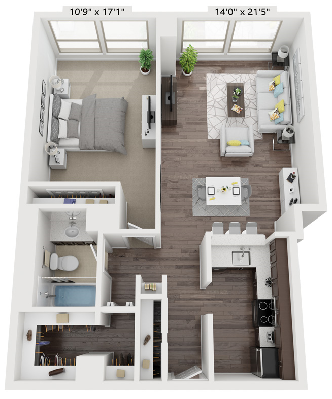 1 Bed 1 Bath Floor Plan | 812 Sq. Ft. at Presidential Towers, Illinois