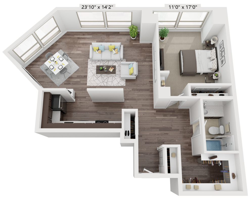 1 Bed 1 Bath Floor Plan |  815 Sq. Ft. at Presidential Towers, Chicago