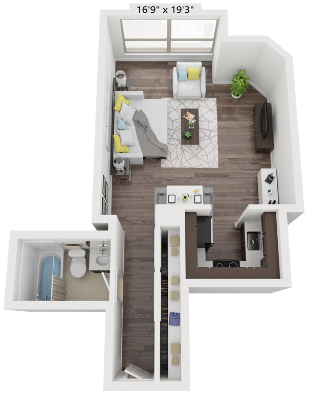 Studio Five Floor Plan | 505 Sq. Ft. at Presidential Towers, Illinois, 60661
