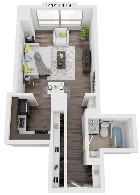 Studio Floor Plan | 471 Sq. Ft. at Presidential Towers, Chicago