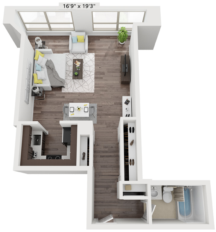 Studio Seven Floor Plan | 570 Sq. Ft. at Presidential Towers, Chicago, IL 