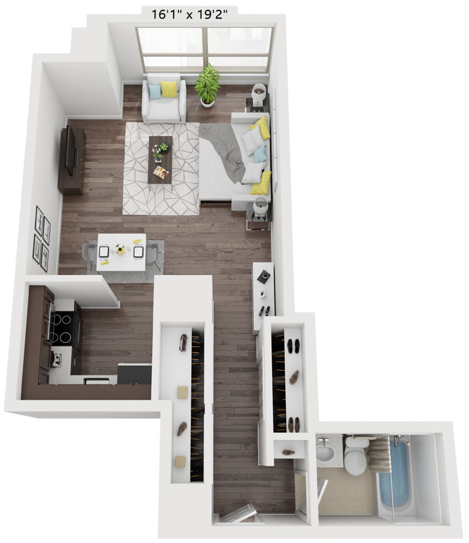 Studio Nine Floor Plan | 546 Sq. Ft. at Presidential Towers, Chicago,60661 