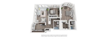 2 bedroom floor plan  at River North Park Apartments, Chicago, Illinois