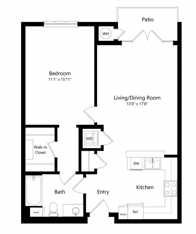 1 bedroom floor plan | Chase Knolls Garden Apartments Sherman Oaks CA