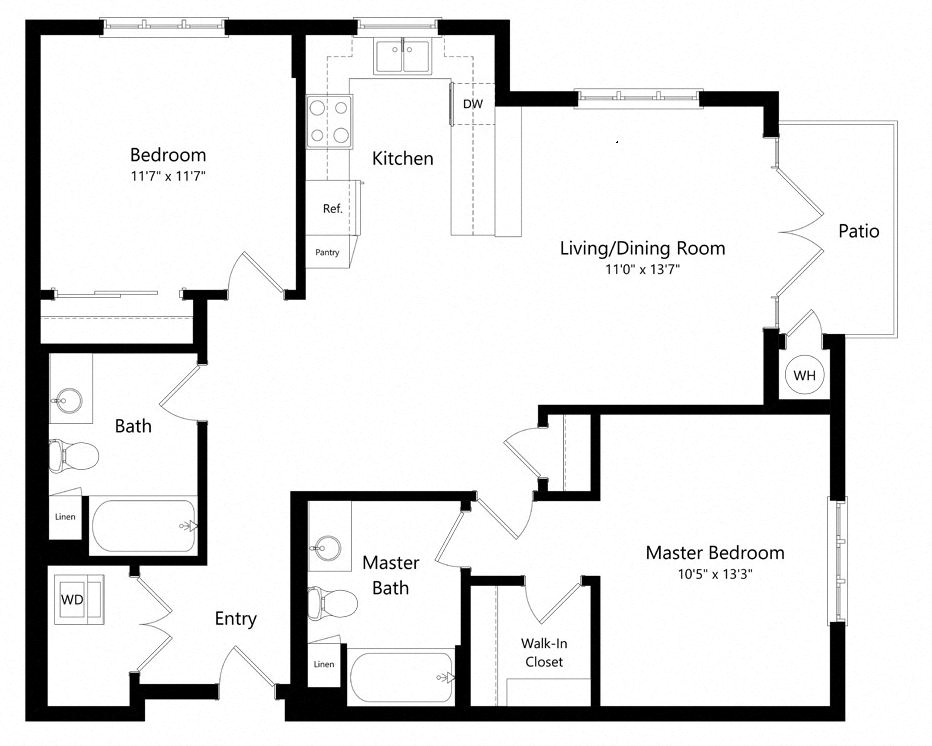 2 bedroom floor plan | Chase Knolls Garden Apartments Sherman Oaks CA