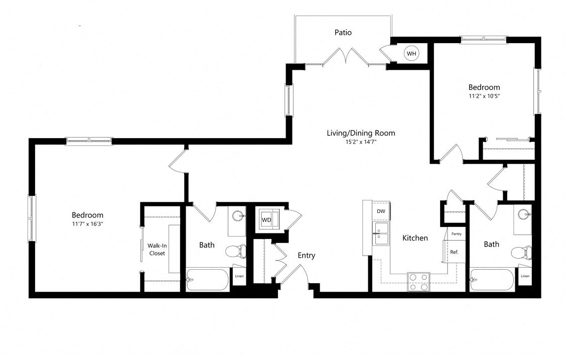 2 bedroom floor plan | Chase Knolls Garden Apartments Sherman Oaks CA