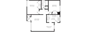 2 bedroom floor plan | Chase Knolls Garden Apartments Sherman Oaks CA