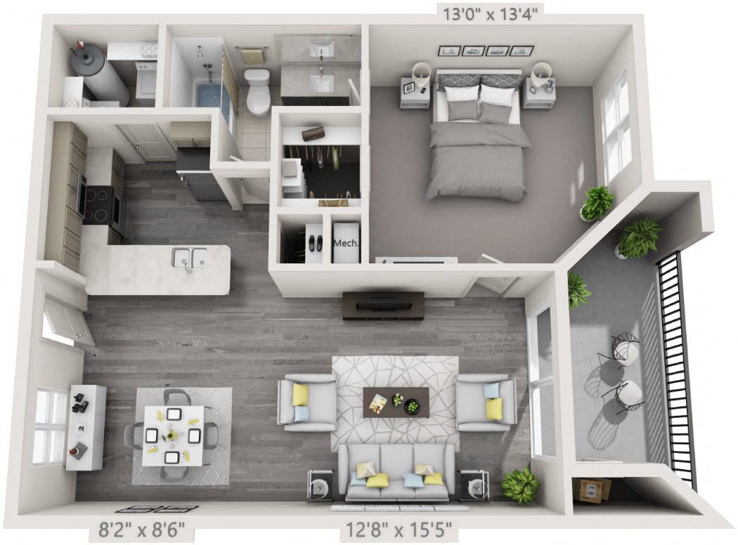 1 Bed 1 Bath Floor Plan |  840 Sq. Ft. at The Citizen at Shirlington Village, Virginia