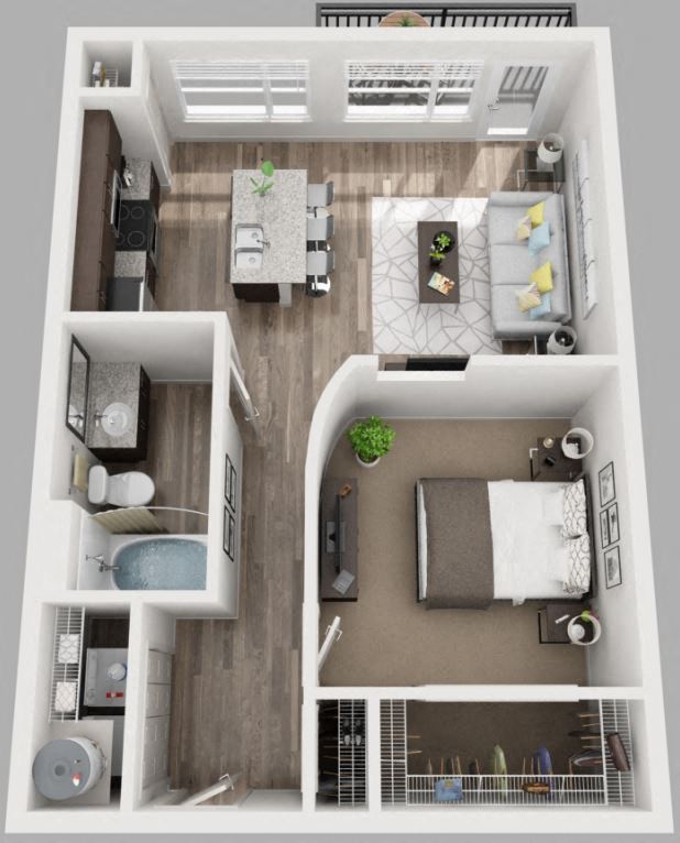 3d 1 bedroom floor plan | South Side Flats Apartments in Dallas, TX