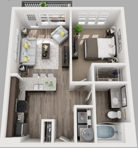 1 Bed 1 Bath Floor Plan with 626 Sq. Ft. at  South Side Flats Apartments in Dallas, TX