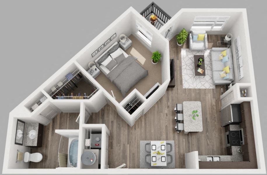 3d 1 bedroom floor plan 2 bedroom floor plan | South Side Flats Apartments in Dallas, TX