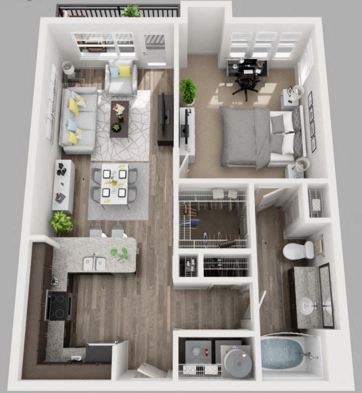 3d 1 bedroom floor plan | South Side Flats Apartments in Dallas, TX