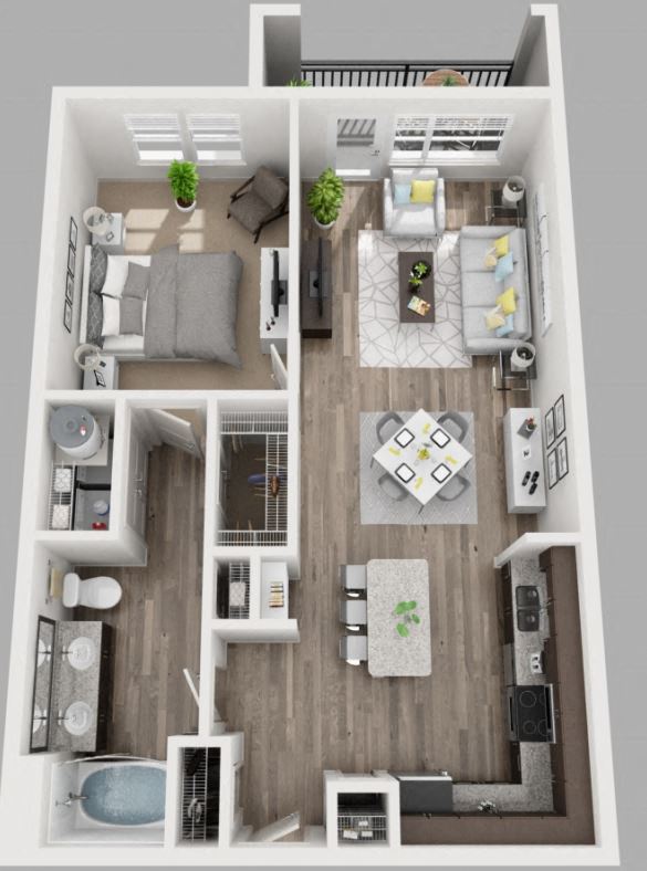 3d 1 bedroom floor plan | South Side Flats Apartments in Dallas, TX