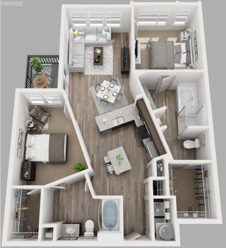 3d 2 bedroom floor plan | South Side Flats Apartments in Dallas, TX