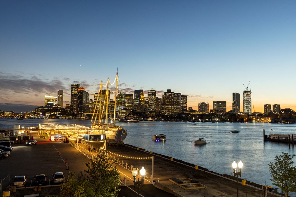 a view of the city skyline at night