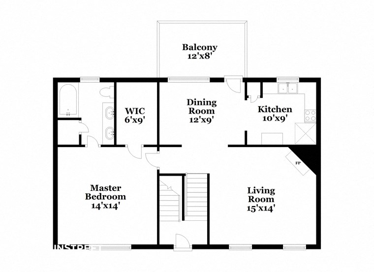 a floor plan of a house with two bedrooms and a living room and a kitchen