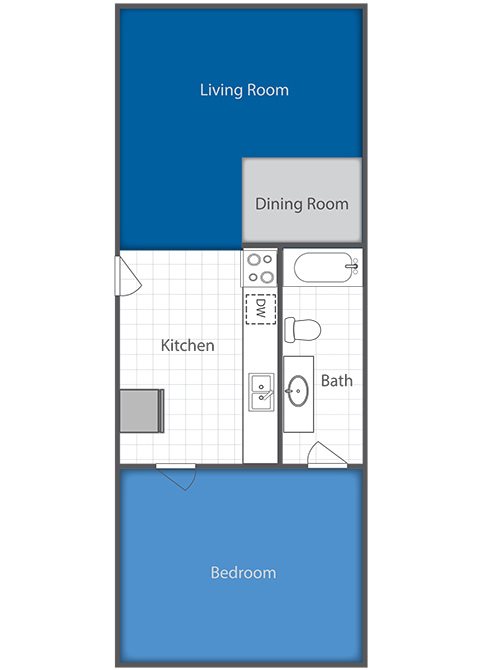 1 Bed 1 Bath Floor Plan 2