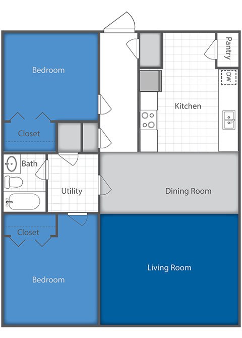 2 Bed 1 Bath Floor Plan 4