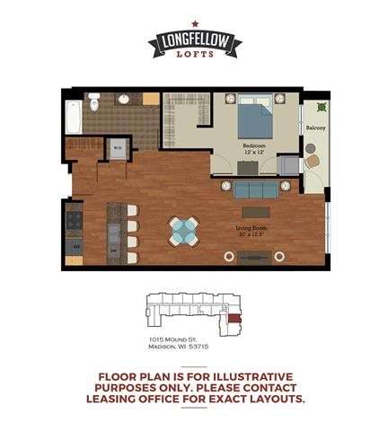 Modern - 1 Bedroom 1 Bath Floor Plan 5