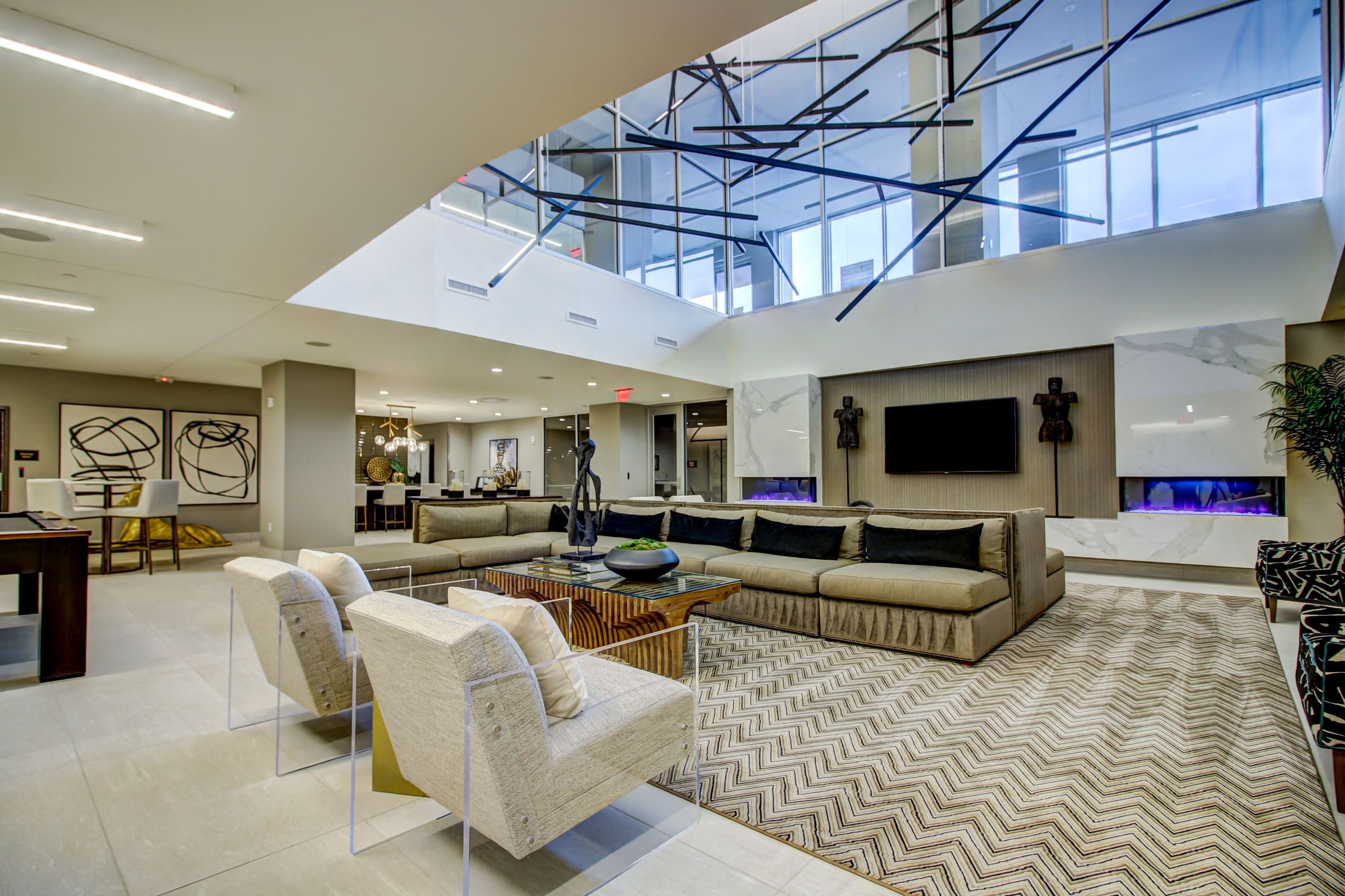 community space with skylights at The Grand, Kansas City, MO, 64106