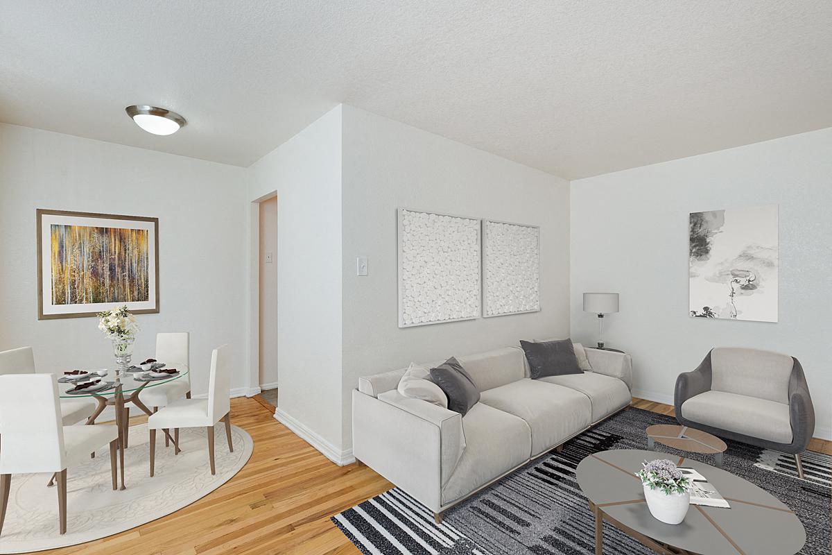 a living room with a couch and a table