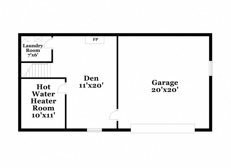 floor plan of the first floor of a house with a bedroom and a living room