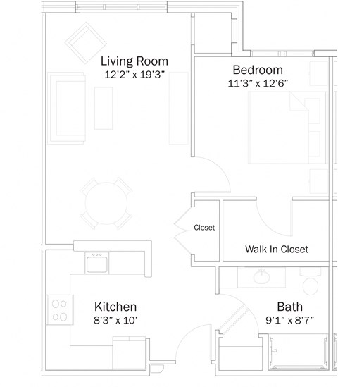 a floor plan of a small house with a bedroom and a living room