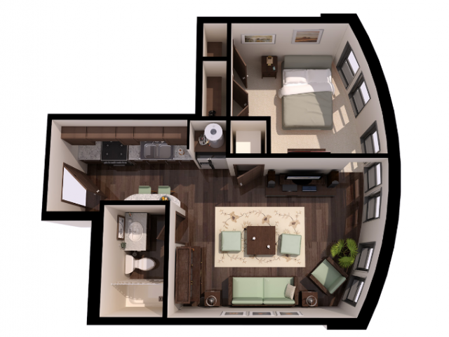 The Brook Studio floor plan at Overbrook Lofts in Greenville, SC 29607