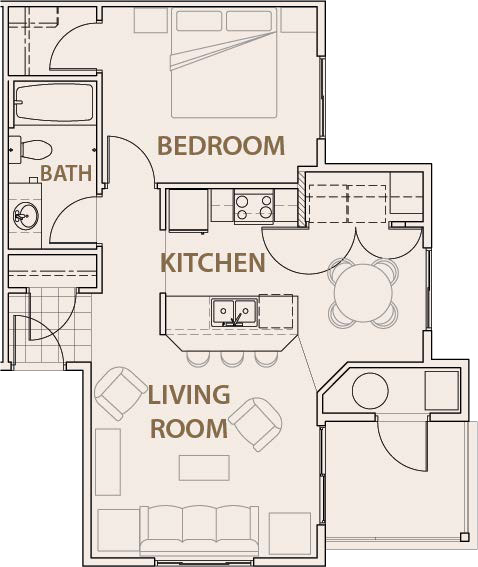 1x1 floor plan Apartments for rent in Lafayette CO Copper Stone Apts 