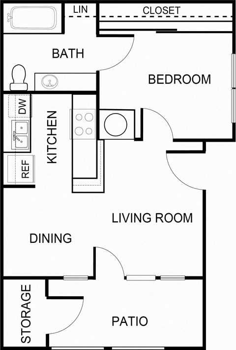 1 Bedroom 1 Bathroom A1 Floorplan at Forest Creek Apartments in Houston, TX