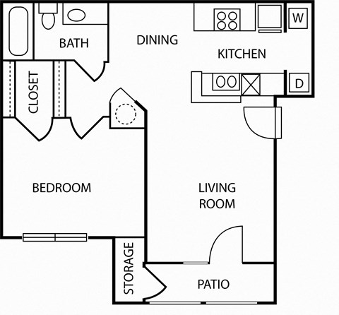 1 bedroom 1 bathroom A2 floorplan at Forest Creek Apartments in Houston, TX