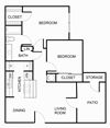 2 bedroom 1 bathroom 800 square foot B1 floorplan at Forest Creek Apartments in Houston, TX