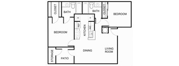 2 Bedroom 2 Bathroom B2 floorplan at Forest Creek Apartments in Houston, TX