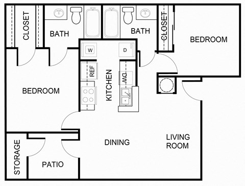 2 Bedroom 2 Bathroom B2 floorplan at Forest Creek Apartments in Houston, TX