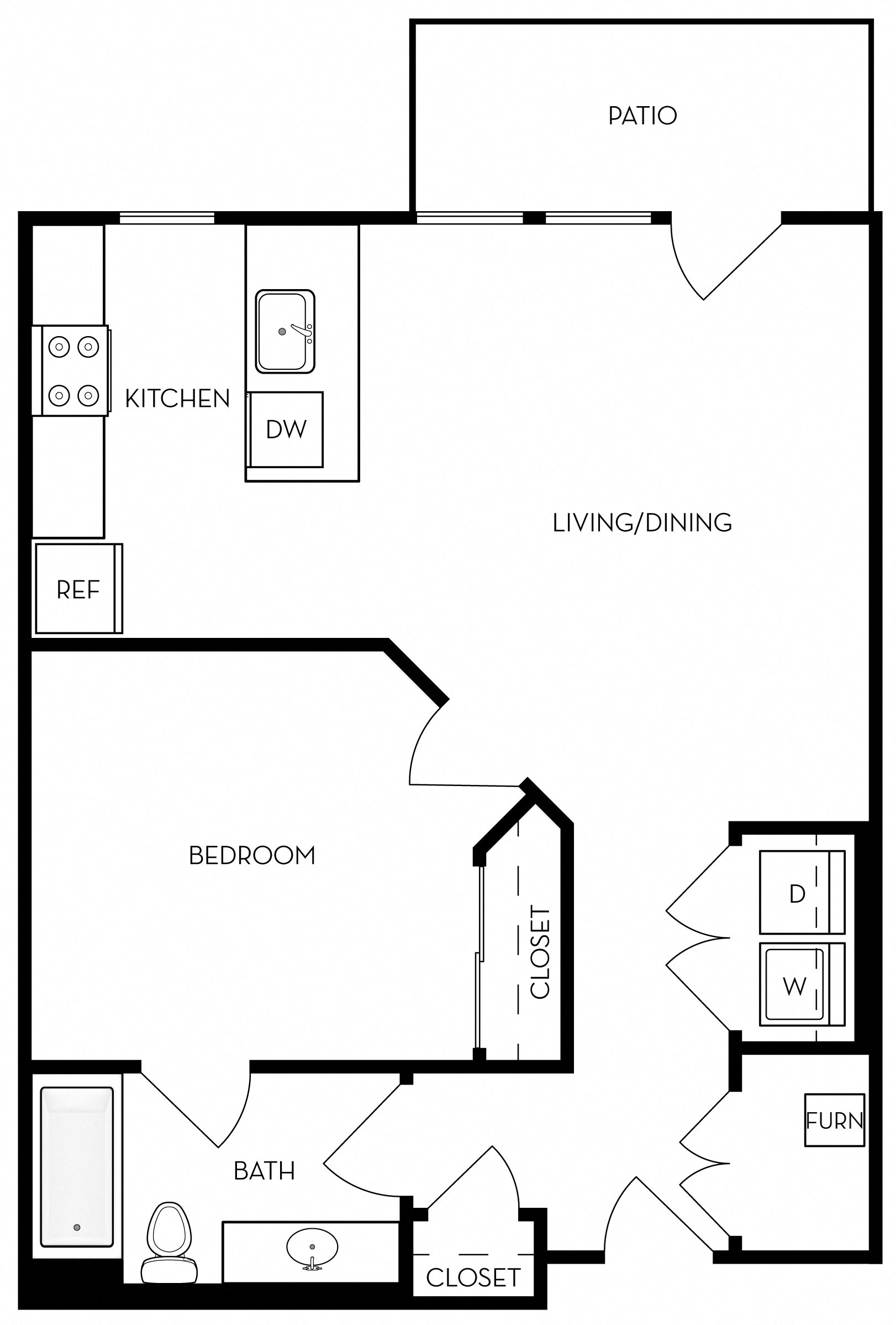 1 Bedroom. 1 Bath Floor Plan 2