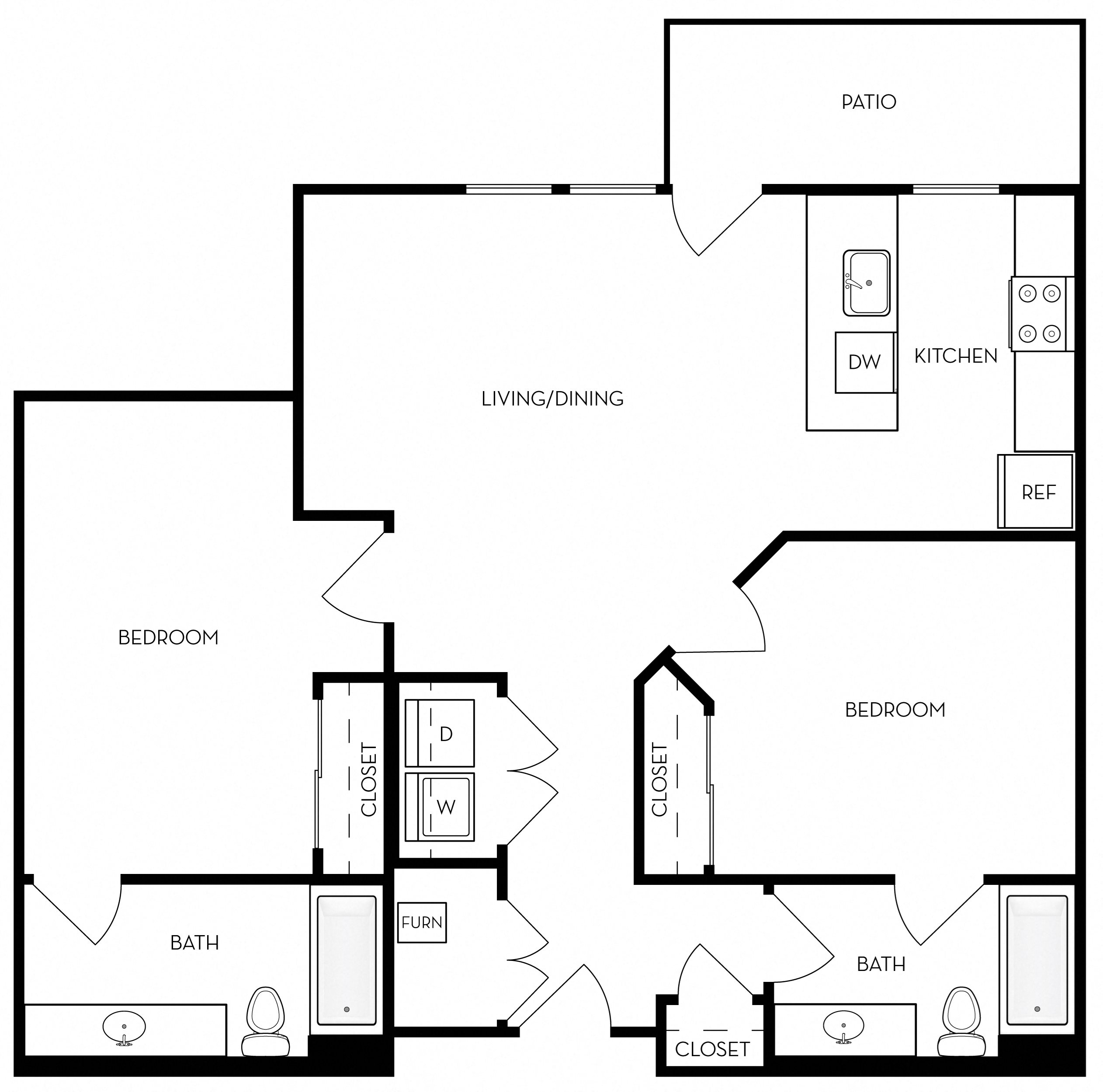 2 Bedroom, 2 Bath Floor Plan 5