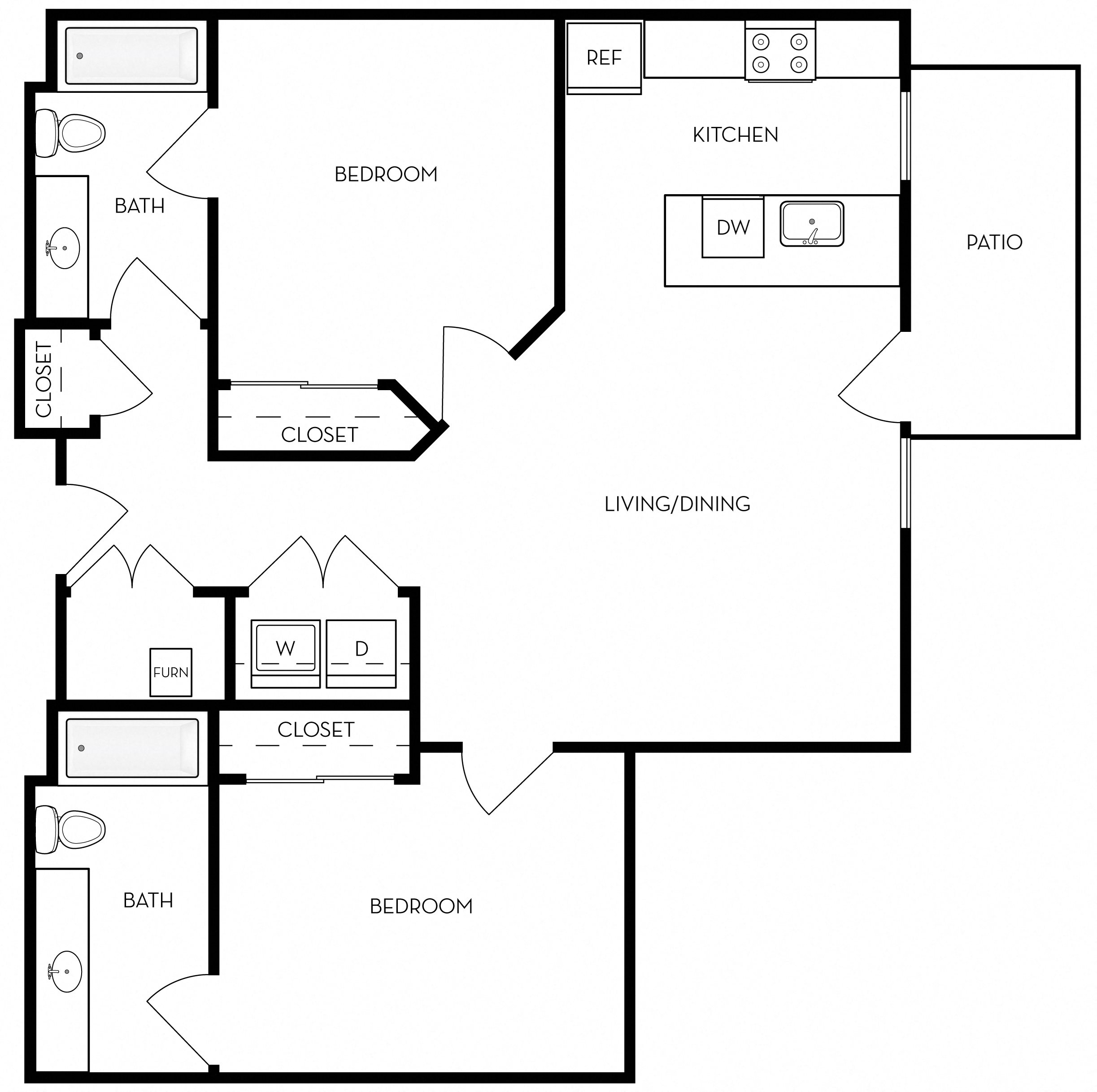 2 Bedroom, 2 Bath Floor Plan 4