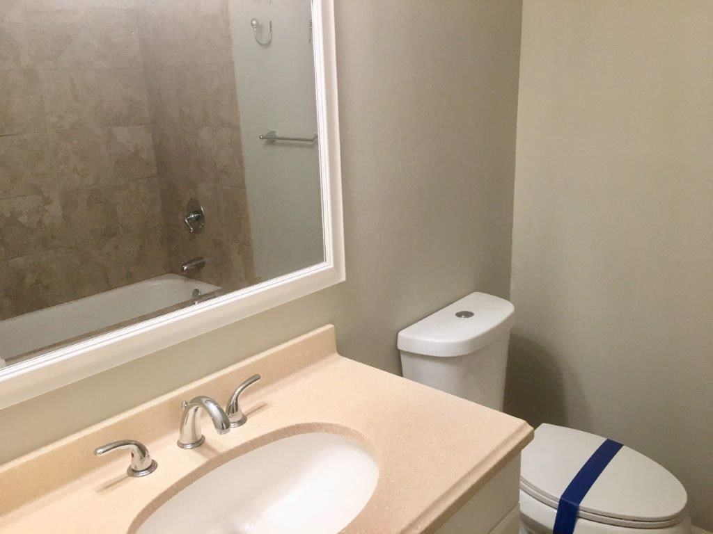 a bathroom with a sink and a toilet and a mirror