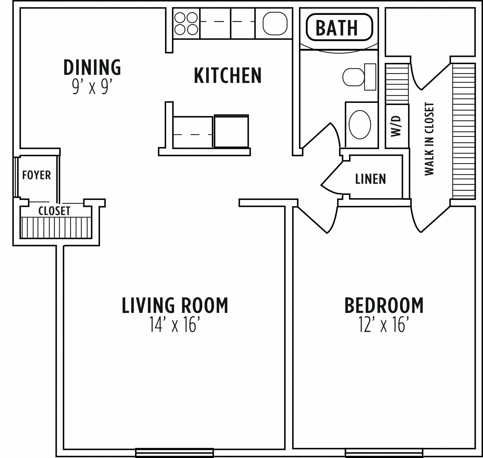 1 bedroom floorplan at Madison Rockwood, Missouri, 63011