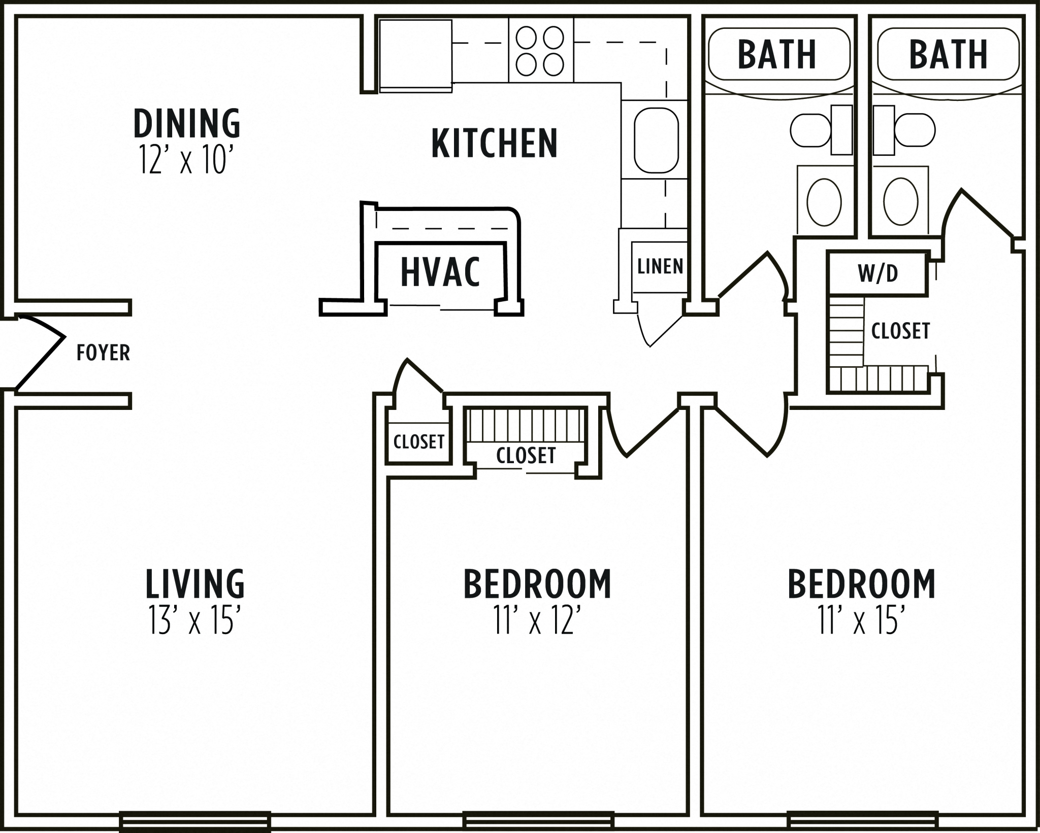 2 bedroom floor plan at Madison Rockwood, Ballwin, MO, 63011
