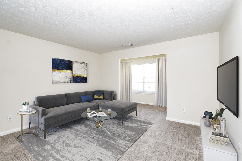 our apartments offer a living room with a couch and a tv