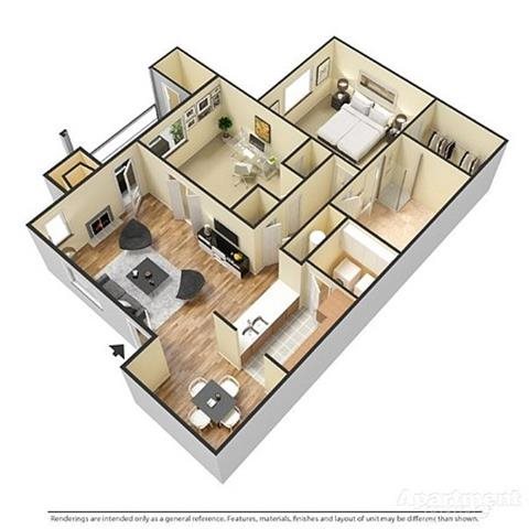 1 Bedroom, 1 Bathroom with Den Floor Plan 2