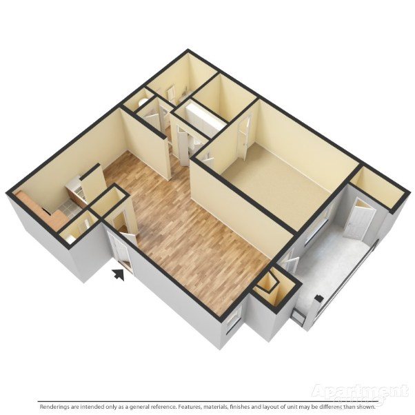 1 Bedroom, 1 Bathroom Floor Plan 1