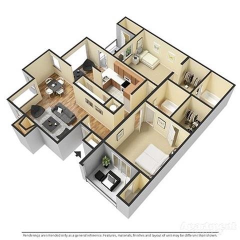 2 Bedrooms, 2 Bathrooms with Sunroom Floor Plan 5