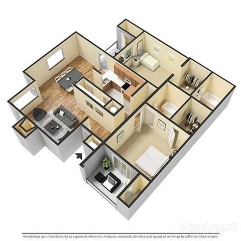 2 Bedrooms, 2 Bathrooms Deluxe Floor Plan 6